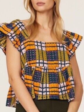The Odells Brittany Plaid Eyelet Crop Top Size Medium Festival Hippie Boho